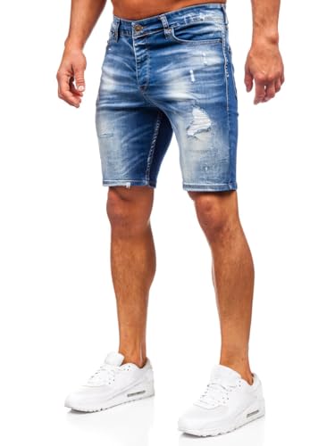 BOLF Herren Jeans Shorts Kurze Jeanshose Stretch Denim Bermudas Kurze Hose Cargo Cargoshorts Used Look Baumwolle Sommer Freizeithose Slim Fit 0464 Blau S [7G7] von BOLF