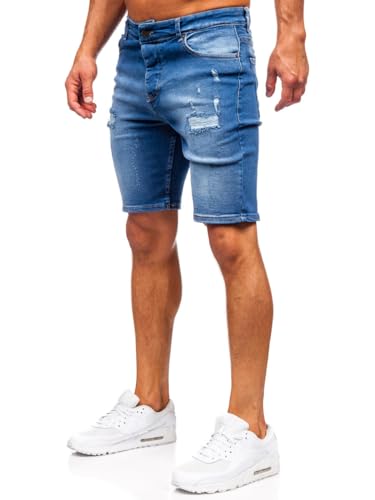 BOLF Herren Jeans Shorts Kurze Jeanshose Stretch Denim Bermudas Kurze Hose Cargo Cargoshorts Used Look Baumwolle Sommer Freizeithose Slim Fit 0727 Dunkelblau S [7G7] von BOLF