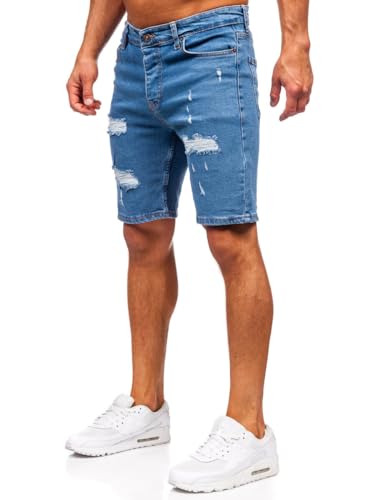 BOLF Herren Jeans Shorts Kurze Jeanshose Stretch Denim Bermudas Kurze Hose Cargo Cargoshorts Used Look Baumwolle Sommer Freizeithose Slim Fit 0786 Blau S [7G7] von BOLF
