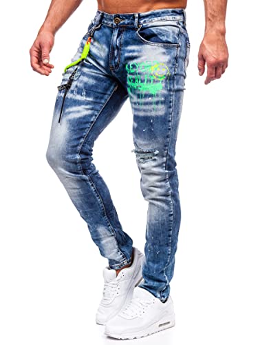 BOLF Herren Jeanshose Jeans Used Look Jeanspants Destroyed Denim Style Slim Fit Narrow Leg Freizeit Casual Style E7853 Dunkelblau S [6F6] von BOLF