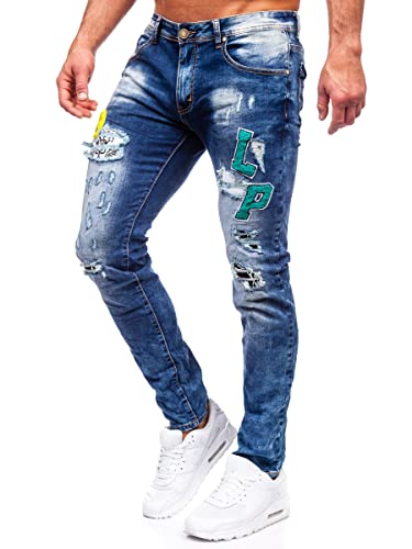 BOLF Herren Jeanshose Jeans Used Look Jeanspants Destroyed Denim Style Slim Fit Narrow Leg Freizeit Casual Style E7860 Dunkelblau L [6F6] von BOLF