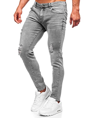BOLF Herren Jeanshose Jeans Used Look Jeanspants Destroyed Denim Style Slim Fit Narrow Leg Freizeit Casual Style KX759-C Grau S [6F6] von BOLF
