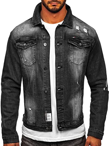 BOLF Herren Jeansjacke Übergangsjacke Trucker Jacke Denim Jacke Warm Jeans Denim Vintage Classic Street Style Basic Casual Style MJ511G Schwarz XXL [4D4] von BOLF