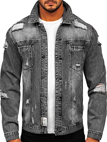 BOLF Herren Jeansjacke Übergangsjacke Trucker Jacke Denim Jacke Warm Jeans Denim Vintage Classic Street Style MJ501G Grau XL [4D4] von BOLF