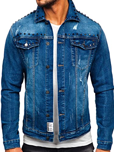 BOLF Herren Jeansjacke Übergangsjacke Trucker Jacke Denim Jacke Warm Jeans Denim Vintage Classic Street Style MJ504B Blau S [4D4] von BOLF