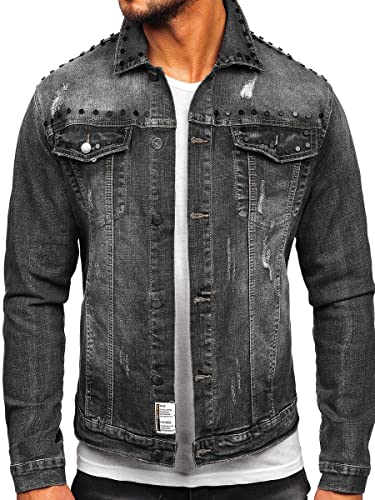 BOLF Herren Jeansjacke Übergangsjacke Trucker Jacke Denim Jacke Warm Jeans Denim Vintage Classic Street Style MJ504N Schwarz L [4D4] von BOLF