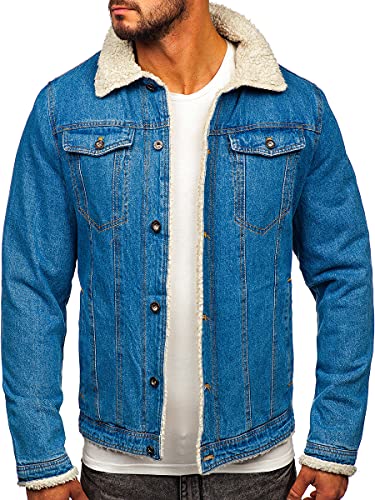 BOLF Herren Jeansjacke Übergangsjacke Trucker Jacke Sherpa Denim Jacke Warm Gefüttert Jeans Denim Vintage Classic Street Style 1157 Blau M [4D4] von BOLF