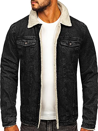 BOLF Herren Jeansjacke Übergangsjacke Trucker Jacke Sherpa Denim Jacke Warm Gefüttert Jeans Denim Vintage Classic Street Style 1159 Schwarz S [4D4] von BOLF