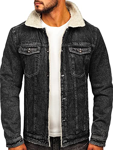 BOLF Herren Jeansjacke Übergangsjacke Trucker Jacke Sherpa Denim Jacke Warm Gefüttert Jeans Denim Vintage Classic Street Style 1160 Schwarz M [4D4] von BOLF