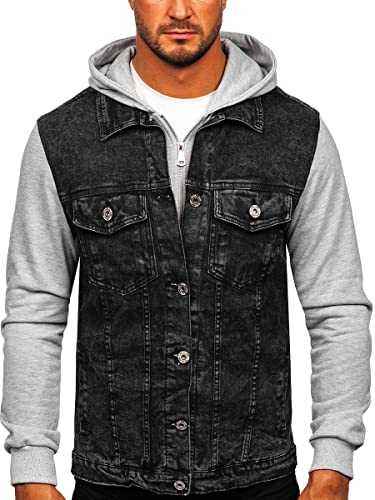 BOLF Herren Jeansjacke Übergangsjacke Trucker Jacke Sherpa Denim Jacke Warm Gefüttert Jeans Denim Vintage Classic Street Style HY1017 Schwarz M [4D4] von BOLF