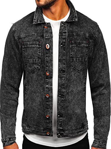 BOLF Herren Jeansjacke Übergangsjacke Trucker Jacke Sherpa Denim Jacke Warm Gefüttert Jeans Denim Vintage Classic Street Style RC61125W1 Schwarz M [4D4] von BOLF