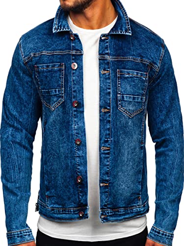 BOLF Herren Jeansjacke Übergangsjacke Trucker Jacke Sherpa Denim Jacke Warm Gefüttert Jeans Denim Vintage Classic Street Style RC85147W1 Dunkelblau 3XL [4D4] von BOLF