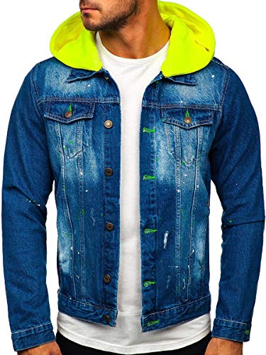 BOLF Herren Jeansjacke Übergangsjacke Trucker Jacket Hoodie Schuljacke Sherpa Jacke Kapuzenjacke Freizeitjacke Denim Vintage Classic 1-2 Dunkelblau L [4D4] von BOLF