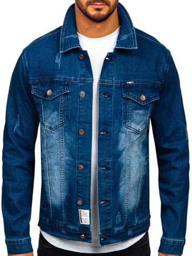 BOLF Herren Jeansjacke Übergangsjacke Trucker Jacket Jeans Denim Jacket Freizeitjacke Vintage Retro Classic Street Style Basic Casual Style MJ525BS Dunkelblau S [4D4] von BOLF