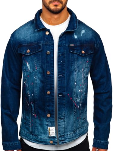 BOLF Herren Jeansjacke Übergangsjacke Trucker Jacket Jeans Denim Jacket Freizeitjacke Vintage Retro Classic Street Style Basic Casual Style MJ542BS Dunkelblau XL [4D4] von BOLF