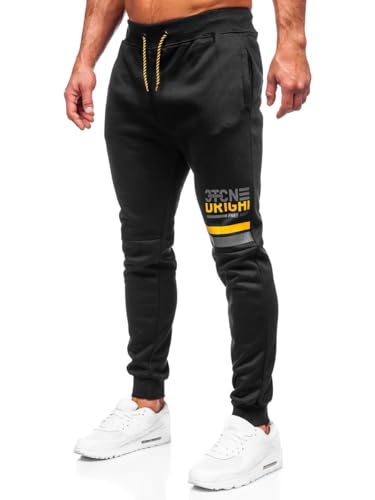 BOLF Herren Jogginghose Basic Sporthose Baumwolle Sweatpants Jogger Beinabschlüsse Trainingshose Sweathose Jogging Freizeithose Fitness Slim Fit AM108 Schwarz M [6F6] von BOLF