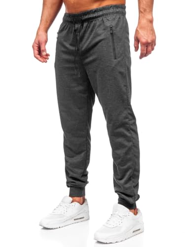 BOLF Herren Jogginghose Basic Sporthose Baumwolle Sweatpants Jogger Beinabschlüsse Trainingshose Sweathose Jogging Freizeithose Fitness Slim Fit JX6109 Dunkelgrau XL [6F6] von BOLF