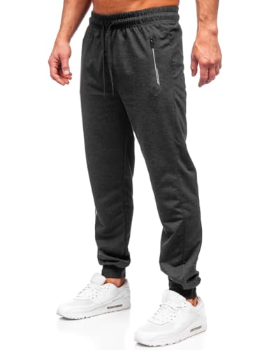 BOLF Herren Jogginghose Basic Sporthose Baumwolle Sweatpants Jogger Beinabschlüsse Trainingshose Sweathose Jogging Freizeithose Fitness Slim Fit JX6338 Dunkelgrau M [6F6] von BOLF