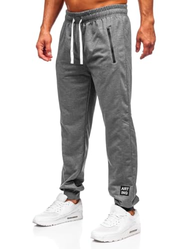 BOLF Herren Jogginghose Sweathose mit Taschen Trainingshose Sporthose Beinabschluss Freizeithose Sweatpants Jogger Lange Baumwolle Fitness Casual Slim Fit JX6355 Anthrazit M [6F6] von BOLF
