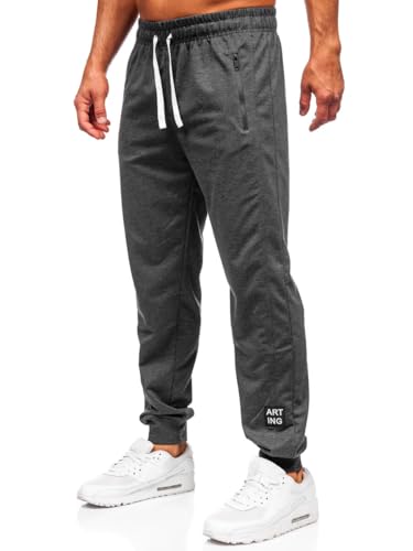 BOLF Herren Jogginghose Sweathose mit Taschen Trainingshose Sporthose Beinabschluss Freizeithose Sweatpants Jogger Lange Baumwolle Fitness Casual Slim Fit JX6355 Dunkelgrau M [6F6] von BOLF