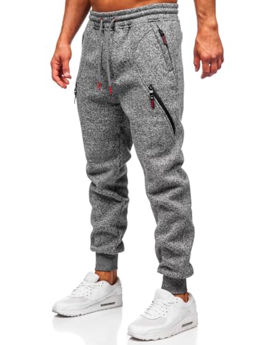 BOLF Herren Jogginghose Sweathose mit Taschen Trainingshose Sporthose Beinabschluss Freizeithose Sweatpants Jogger Lange Baumwolle Fitness Casual Slim Fit Q1104 Anthrazit L [6F6] von BOLF