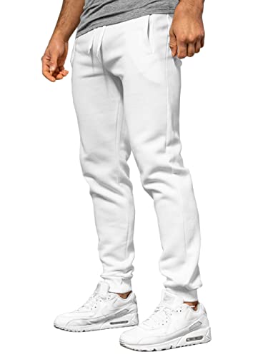 BOLF Herren Jogginghose Trainingshose Freizeithose Sporthose Bund mit Tunnelzug elastische Beinabschlüsse und Eingriffstaschen Weich Und Bequem Baumwolle Basic Casual Style XW01 Weiss XL [6F6] von BOLF