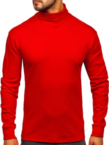 BOLF Herren Jumper Sweatshirt Pullover Sweater Pulli Rollkragenshirt Rollkragenpullover Langarmshirt Longsleeve Wärme Basic Einfarbig Casual Style 145347-1 Rot S [5E5] von BOLF