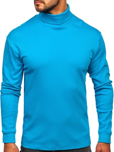 BOLF Herren Jumper Sweatshirt Pullover Sweater Pulli Rollkragenshirt Rollkragenpullover Langarmshirt Longsleeve Wärme Basic Einfarbig Casual Style 145347-1 Türkis XL [5E5] von BOLF