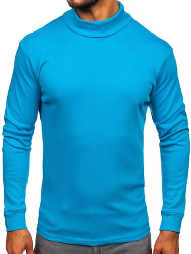 BOLF Herren Jumper Sweatshirt Pullover Sweater Pulli Rollkragenshirt Rollkragenpullover Langarmshirt Longsleeve Wärme Basic Einfarbig Casual Style 535 Blau L [5E5] von BOLF