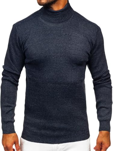 BOLF Herren Jumper Sweatshirt Pullover Sweater Pulli Rollkragenshirt Rollkragenpullover Langarmshirt Longsleeve Wärme Basic Einfarbig Casual Style S8730 Dunkelblau M [5E5] von BOLF