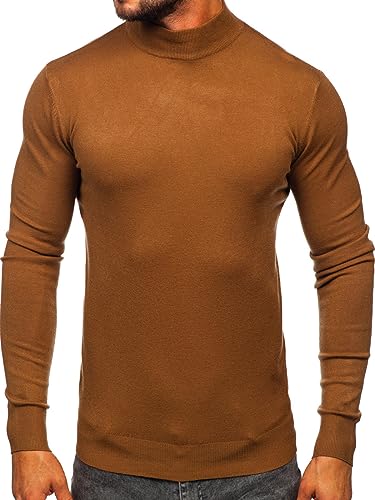 BOLF Herren Jumper Sweatshirt Pullover Sweater Pulli Rollkragenshirt Rollkragenpullover Langarmshirt Longsleeve Wärme Basic Einfarbig Casual Style W1-1725 Braun XXL [5E5] von BOLF