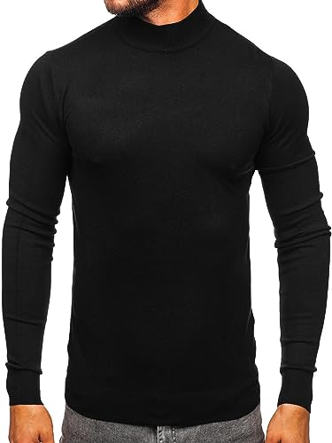 BOLF Herren Jumper Sweatshirt Pullover Sweater Pulli Rollkragenshirt Rollkragenpullover Langarmshirt Longsleeve Wärme Basic Einfarbig Casual Style W1-1725 Schwarz XXL [5E5] von BOLF