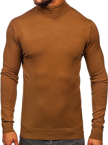 BOLF Herren Jumper Sweatshirt Pullover Sweater Pulli Rollkragenshirt Rollkragenpullover Langarmshirt Longsleeve Wärme Basic Einfarbig Casual Style W1-1728 Braun XL [5E5] von BOLF