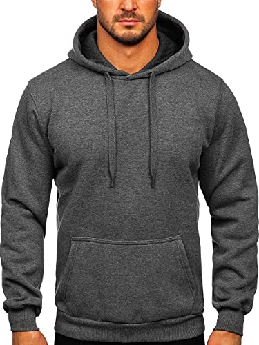 BOLF Herren Kapuzenpullover Hoodie Sweatshirt mit Kapuze Pullover Pulli Langarmshirt Freizeit Sport Fitness Outdoor Casual Style 1004 Dunkelgrau L [1A1] von BOLF