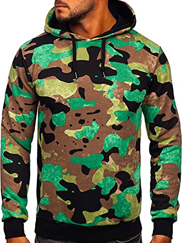 BOLF Herren Kapuzenpullover Hoodie Sweatshirt mit Kapuze Army Motiv Camo Pullover Pulli Langarmshirt Freizeit Sport Fitness Outdoor Casual Style 141023 Grün L [1A1] von BOLF