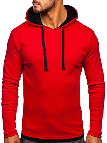 BOLF Herren Kapuzenpullover Hoodie Sweatshirt mit Kapuze Pullover Pulli Langarmshirt Freizeit Sport Fitness Outdoor Casual Style 03 Rot L [1A1] von BOLF