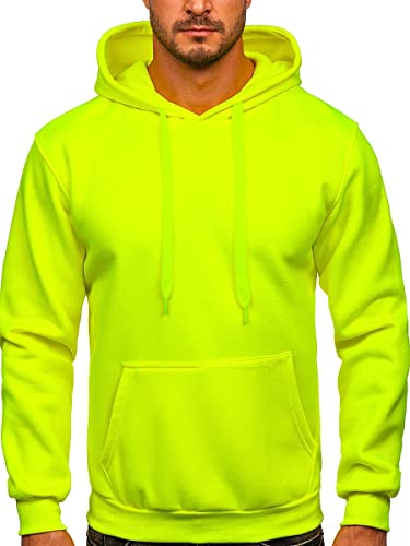 BOLF Herren Kapuzenpullover Hoodie Sweatshirt mit Kapuze Pullover Pulli Langarmshirt Freizeit Sport Fitness Outdoor Casual Style 1004 Gelb-Neon M [1A1] von BOLF