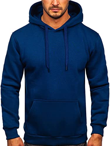 BOLF Herren Kapuzenpullover Hoodie Sweatshirt mit Kapuze Pullover Pulli Langarmshirt Freizeit Sport Fitness Outdoor Casual Style 1004 Indigo XL [1A1] von BOLF