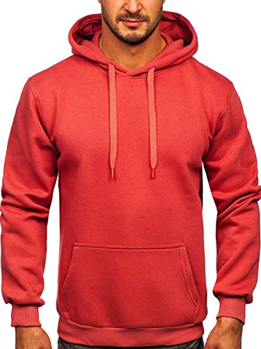 BOLF Herren Kapuzenpullover Hoodie Sweatshirt mit Kapuze Pullover Pulli Langarmshirt Freizeit Sport Fitness Outdoor Casual Style 1004 Koralle XXL [1A1] von BOLF