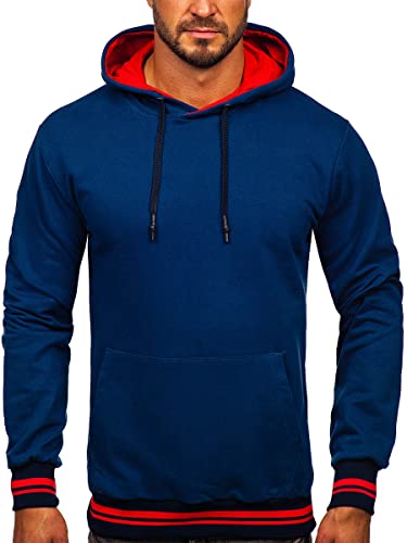 BOLF Herren Kapuzenpullover Hoodie Sweatshirt mit Kapuze Pullover Pulli Langarmshirt Freizeit Sport Fitness Outdoor Casual Style 145369 Indigo M [1A1] von BOLF