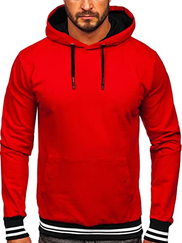 BOLF Herren Kapuzenpullover Hoodie Sweatshirt mit Kapuze Pullover Pulli Langarmshirt Freizeit Sport Fitness Outdoor Casual Style 145369 Rot L [1A1] von BOLF