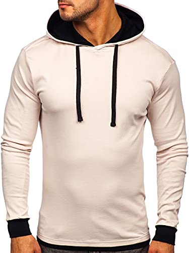 BOLF Herren Kapuzenpullover Hoodie Sweatshirt mit Kapuze Pullover Pulli Langarmshirt Freizeit Sport Fitness Outdoor Casual Style 145380 Beige-Schwarz XXL [1A1] von BOLF