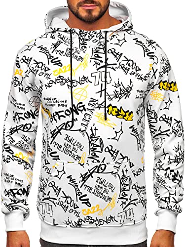 BOLF Herren Kapuzenpullover Hoodie Sweatshirt mit Kapuze Pullover Pulli Langarmshirt Freizeit Sport Fitness Outdoor Casual Style 8B1101 Weiß XXL [1A1] von BOLF