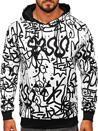 BOLF Herren Kapuzenpullover Hoodie Sweatshirt mit Kapuze Pullover Pulli Langarmshirt Freizeit Sport Fitness Outdoor Casual Style 8B1151 Schwarz-Weiß XXL [1A1] von BOLF