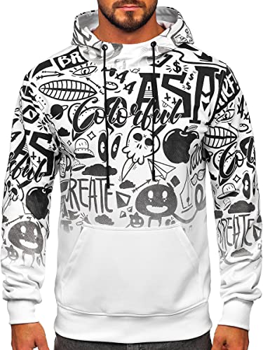 BOLF Herren Kapuzenpullover Hoodie Sweatshirt mit Kapuze Pullover Pulli Langarmshirt Freizeit Sport Fitness Outdoor Casual Style 8B995 Weiß L [1A1] von BOLF