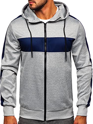 BOLF Herren Kapuzenpullover Hoodie Sweatshirt mit Kapuze Pullover Pulli Langarmshirt Freizeit Sport Fitness Reißverschluss Outdoor Casual Style 27B8121 Grau M [1A1] von BOLF