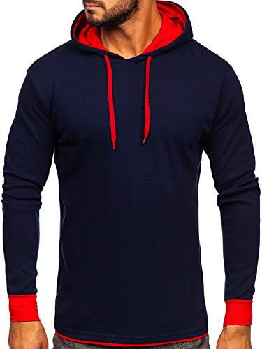 BOLF Herren Kapuzenpullover Hoodie Sweatshirt mit Kapuze Pullover Pulli Langarmshirt Motiv Freizeit Sport Fitness Outdoor Casual Style 146312 Dunkelblau L [1A1] von BOLF