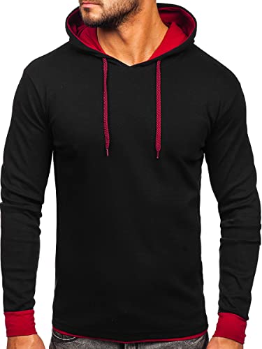 BOLF Herren Kapuzenpullover Hoodie Sweatshirt mit Kapuze Pullover Pulli Langarmshirt Motiv Freizeit Sport Fitness Outdoor Casual Style 146312 Schwarz-Weinrot XL [1A1] von BOLF