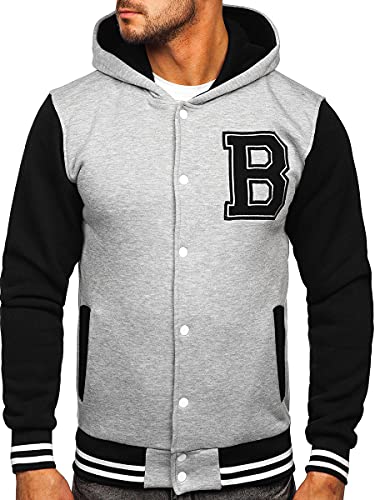 BOLF Herren Kapuzenpullover Hoodie Sweatshirt mit Kapuze Pullover Pulli Langarmshirt Print Aufdruck Motiv Freizeit Sport Fitness Outdoor Casual Style 07 Grau L [1A1] von BOLF