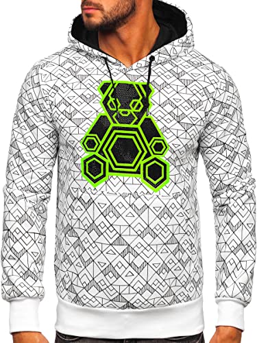 BOLF Herren Kapuzenpullover Hoodie Sweatshirt mit Kapuze Pullover Pulli Langarmshirt Print Aufdruck Motiv Freizeit Sport Fitness Outdoor Casual Style HM566 Weiss XL [1A1] von BOLF